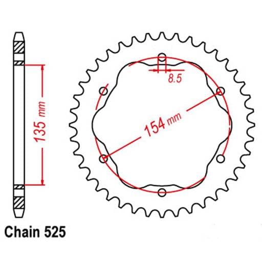 Rear Sprocket - Steel 43T 525P   - 760 or 770 Adaptor Required